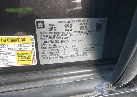 2013 Buick Enclave Leather from USA, damaged, VIN 5GAKRCKD9DJ226555